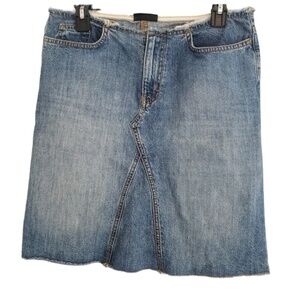 Express Jeans Denim Skirt Fringed Retro Y2K Pockets Zip Closure‎ Small
